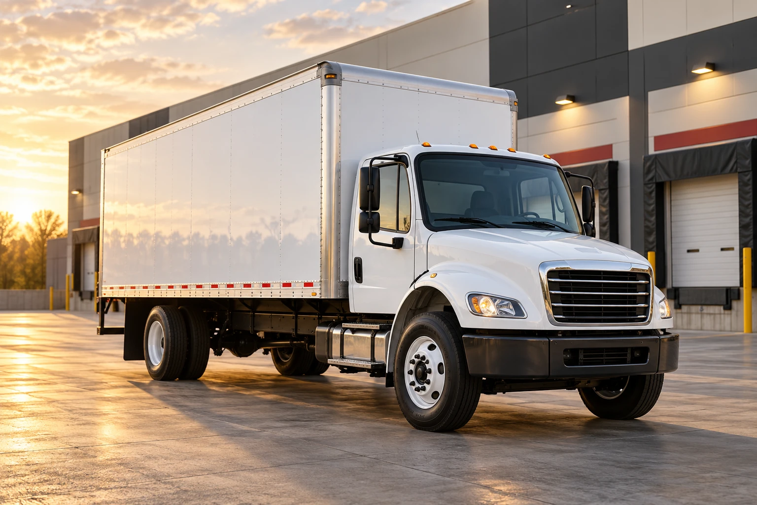 Illustrative 26-foot box truck at a US warehouse